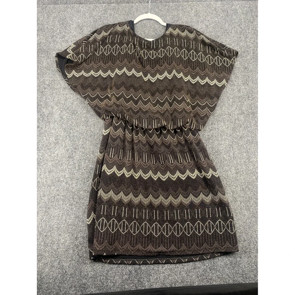 J.R. Nites Carol Lin Metallic Chevron Blouson Dress Womens 18 Brown Gold Party